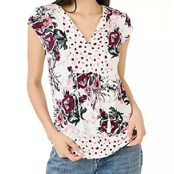 DR2 by Daniel Rainn Short Sleeve Top Blouse with Tassels MEDIUM (3666) - Picture 1 of 10